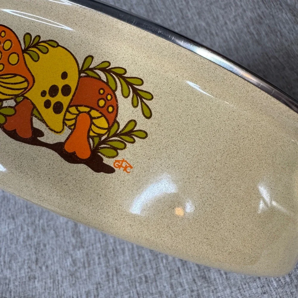 Vintage Merry Mushroom Enamel Cookware Set Retro 70s Skillet and Saucepan Retro
